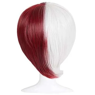 ColorGround Half Silver White Half Red Cosplay Wig for Halloween