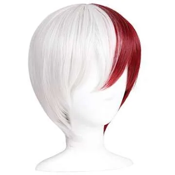 ColorGround Half Silver White Half Red Cosplay Wig for Halloween