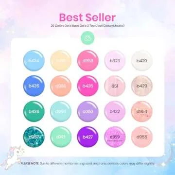 Beetles Gel Nail Polish Set-20 Colors Hot Pink Purple Shimmer Green Unicorn Bright Glitter Manicure Collection Gel Polish Kit with Base Matte Glossy Top Coat