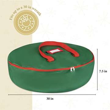 Masirs Christmas Wreath Storage Bag- 2-Pack - Durable Fabric Material, Zippered, Reinforced Handle a...