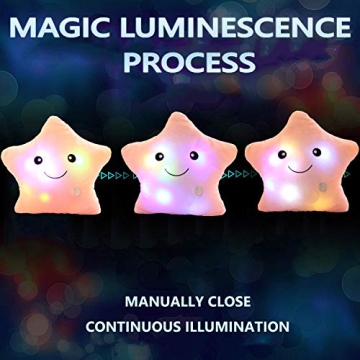 sofipal Creative Twinkle Star Shaped Plush Pillow, LED Night Light Glowing Cushions Stuffed Toys Gifts for Kids, Decoration (Pink)