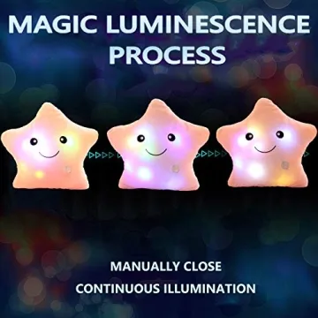 sofipal Creative Twinkle Star Shaped Plush Pillow, LED Night Light Glowing Cushions Stuffed Toys Gifts for Kids, Decoration (Pink)