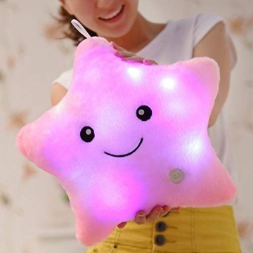 sofipal Creative Twinkle Star Shaped Plush Pillow, LED Night Light Glowing Cushions Stuffed Toys Gifts for Kids, Decoration (Pink)