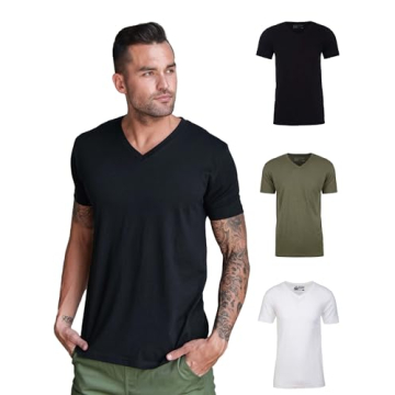 INTO THE AM V Neck T Shirts Men 3 Pack Fitted Casual Non-Branded Plain Undershirt Sleep Vneck Tshirt...