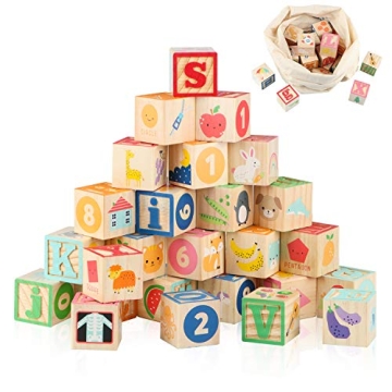 Joqutoys ABC Wooden Building Blocks for Toddlers 1-3 - 26 pcs Educational Learning Toys