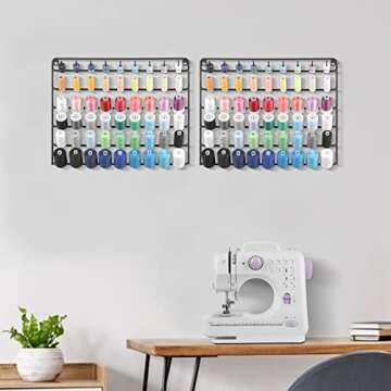YBING Thread Holder Wall 2 Pack 54 Spools Thread Rack Wall Mount Embroidery Spool Thread Organizer Metal Sewing Thread Organizer with Hanging Tools for Quilting Black