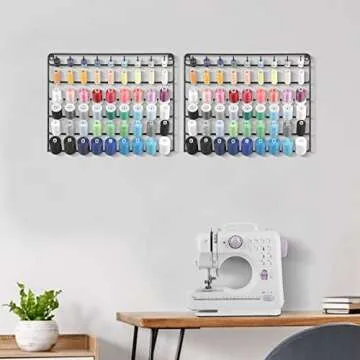YBING Thread Holder Wall 2 Pack 54 Spools Thread Rack Wall Mount Embroidery Spool Thread Organizer Metal Sewing Thread Organizer with Hanging Tools for Quilting Black