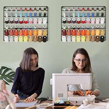 YBING Thread Holder Wall 2 Pack 54 Spools Thread Rack Wall Mount Embroidery Spool Thread Organizer Metal Sewing Thread Organizer with Hanging Tools for Quilting Black
