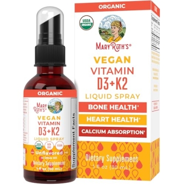 MaryRuth Organics Vegan D3 K2 Spray for Strong Bones & Heart Health