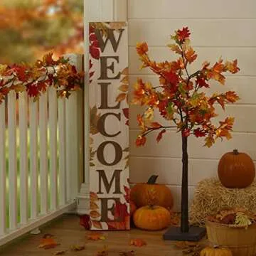 Autumn Welcome Sign with Fall Leaves for Front Door