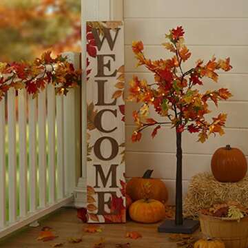 Autumn Welcome Sign with Fall Leaves for Front Door