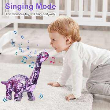 Monealpis Dinosaur Toys for Girls - Sequin Walking Dinosaur Toy with Remote, Roar, Sing, Walk, and Repeat Features, Dinosaur Toy Gift for Kids, Toddlers, Birthday, Christmas, Easter