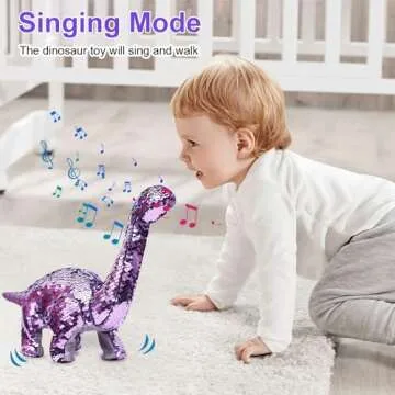 Monealpis Dinosaur Toys for Girls - Sequin Walking Dinosaur Toy with Remote, Roar, Sing, Walk, and Repeat Features, Dinosaur Toy Gift for Kids, Toddlers, Birthday, Christmas, Easter