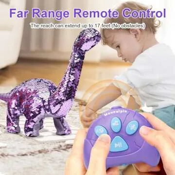 Monealpis Dinosaur Toys for Girls - Sequin Walking Dinosaur Toy with Remote, Roar, Sing, Walk, and Repeat Features, Dinosaur Toy Gift for Kids, Toddlers, Birthday, Christmas, Easter