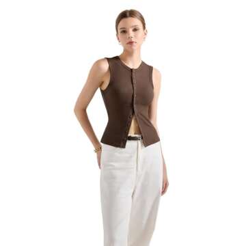 SUUKSESS Women Button Down Going Out Trendy Tops Ribbed Sexy Vest Y2K Tank Tops (Brown, XS)