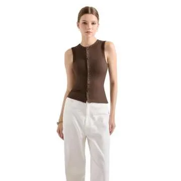 SUUKSESS Women Button Down Going Out Trendy Tops Ribbed Sexy Vest Y2K Tank Tops (Brown, XS)