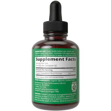 Dandelion Root Extract. USDA Organic Vegan Herbal Liquid Tincture Dandelions Supplement For Women and Men. Leaf Tonic For Immune, Liver, Gut Health. Zero Sugar, Gluten Free Supplements Not Capsules