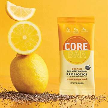 CORE Foods Organic Overnight Oat Bar + Probiotics, Gluten Free, non-GMO, Vegan, Kosher, Prebiotics, Lemon Poppy Seed, 2 oz, 16 Refrigerated Bars