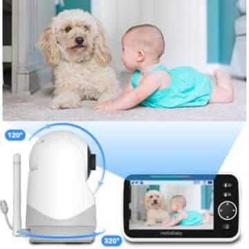 HelloBaby Monitor with Camera and Audio, 5'' Screen with 16-Hour Video Streaming, Remote Pan-Tilt-Zoom Camera, Two-Way Talk, VOX Mode, Auto-Night Vision, Range up to 960ft and No WiFi