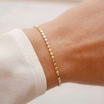 Tasiso Cute Dot Link Bracelets 18k Gold Plated Minimal Bracelet for Women Dainty Handmade Simple Tiny Dot Bracelets Christmas Gift