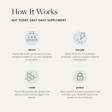 Not Today, Grey Daily Hair Supplement | Slows Grey Hair Growth & Repigment | Promotes Healthier, Thicker Hair | Biotin, B +D Vitamins & Proprietary Complex | Vegan & Gluten Free (1 Month Supply)
