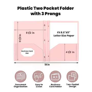 SUNEE 3-Prong Plastic Folders with Pockets (6 Pack, Pastel Colors) 2 Pocket Folders with Fasteners, ...