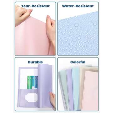 SUNEE 3-Prong Plastic Folders with Pockets (6 Pack, Pastel Colors) 2 Pocket Folders with Fasteners, Tear-Resistant Plastic Pockets, and Fit Letter Size Paper, Use for School Office Home Business
