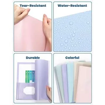 SUNEE 3-Prong Plastic Folders - 6 Pack in Pastel Colors