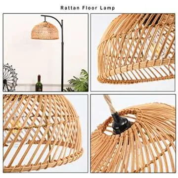 QIYIZM Rattan Floor Lamp for Adjustable Boho Lighting