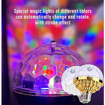 2PC Colorful Disco Rotating Magic Ball Light Bulb,Crystal Magic Ball Sockets, New Colorful Rotating Magic Ball Light,Thanksgiving Christmas Dance Party Stage Light(Universal Socket), Blue,Green,Red