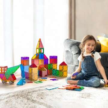 Bmag Magnetic Tiles, 100PCS Magnet Building Blocks for Kids, Stacking Building Set for Boys Girls, S...