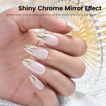 RARJSM Metallic Gel Liner Nail Art Silver Bronze Gold 2pcs Set Mirror Chrome 3D Effect Gel Nail Polish 8ml Build in Thin Brush Metal Painted Drawing Stripper Gel Polish Curing Requires for Home Salon