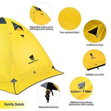 GEERTOP 2 Person Camping Tent Lightweight 4 Season Waterproof Double Layer All Weather Outdoor Survival Gear for Backpacking Hiking Travel - Easy Set Up