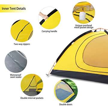 GEERTOP 2 Person Camping Tent Lightweight 4 Season Waterproof Double Layer All Weather Outdoor Survival Gear for Backpacking Hiking Travel - Easy Set Up