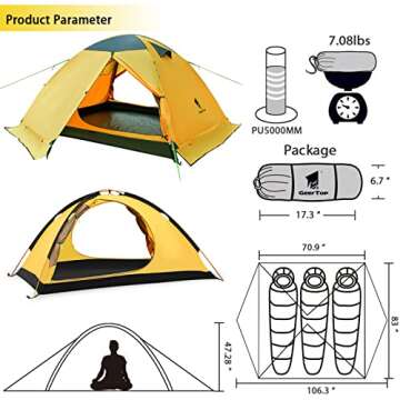 GEERTOP 2 Person Camping Tent Lightweight 4 Season Waterproof Double Layer All Weather Outdoor Survival Gear for Backpacking Hiking Travel - Easy Set Up