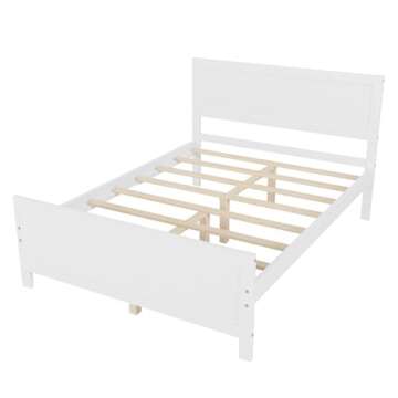Dolonm Full Bed Frame, Wood Platform Bed Frame Full Size, Bedframe Full with Headboard, Farmhouse Full Size Bed Frame, 8 Wood Slat Support, No Box Spring Needed, White