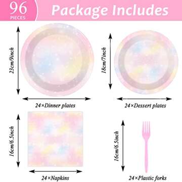 Tevxj 96PCS Pastel Rainbow Tableware Set Rainbow Birthday Dinnerware Disposable Plates Rainbow Cloud...