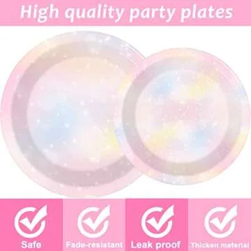 Tevxj 96PCS Pastel Rainbow Tableware Set Rainbow Birthday Dinnerware Disposable Plates Rainbow Cloud Party Plates Napkins Forks for Birthday Baby Shower Weddings Party Decorations Supplies 24 guests