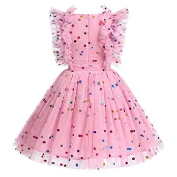 Girls Beach Dress, Girls Dresses - Floral Sequin Polka Dots Dress Boho Pleated Casual Swing Summer Dresses for Kids Princess Wedding Party Photoshoot Dance Evening Gowns Rainbow Pink 7-8 Years