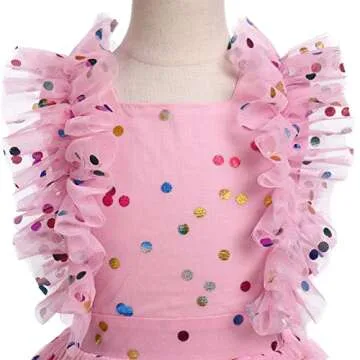 Girls Beach Dress, Girls Dresses - Floral Sequin Polka Dots Dress Boho Pleated Casual Swing Summer Dresses for Kids Princess Wedding Party Photoshoot Dance Evening Gowns Rainbow Pink 7-8 Years
