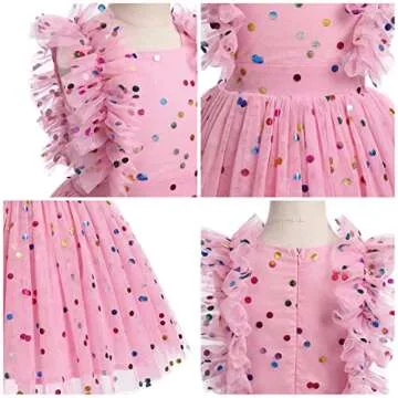 Girls Beach Dress, Girls Dresses - Floral Sequin Polka Dots Dress Boho Pleated Casual Swing Summer Dresses for Kids Princess Wedding Party Photoshoot Dance Evening Gowns Rainbow Pink 7-8 Years