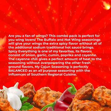 Fire Combo Pack, Spice and Seasoning Gift Set, Pack of 4 - Everything Spicy, Cajun Lovers, Buffalo, Hot Wings - Premium All Natural & Healthy Spice Blend - Low Sodium Grill Chicken