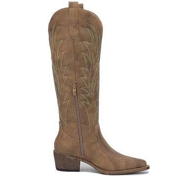 GLOBALWIN Women's Camel Cowboy Boots for Women Embroidered Knee High Boots The Western Cowgirl Boots 8M