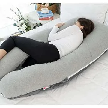 Meiz Pregnancy Pillows Cooling, Pregnancy Pillow U Shaped, Full Body Pillow and Maternity Pillow for Support Neck/Back/Legs with Pregnancy Pillow Cooling Jersey Cover & Velvet Cover, Grey