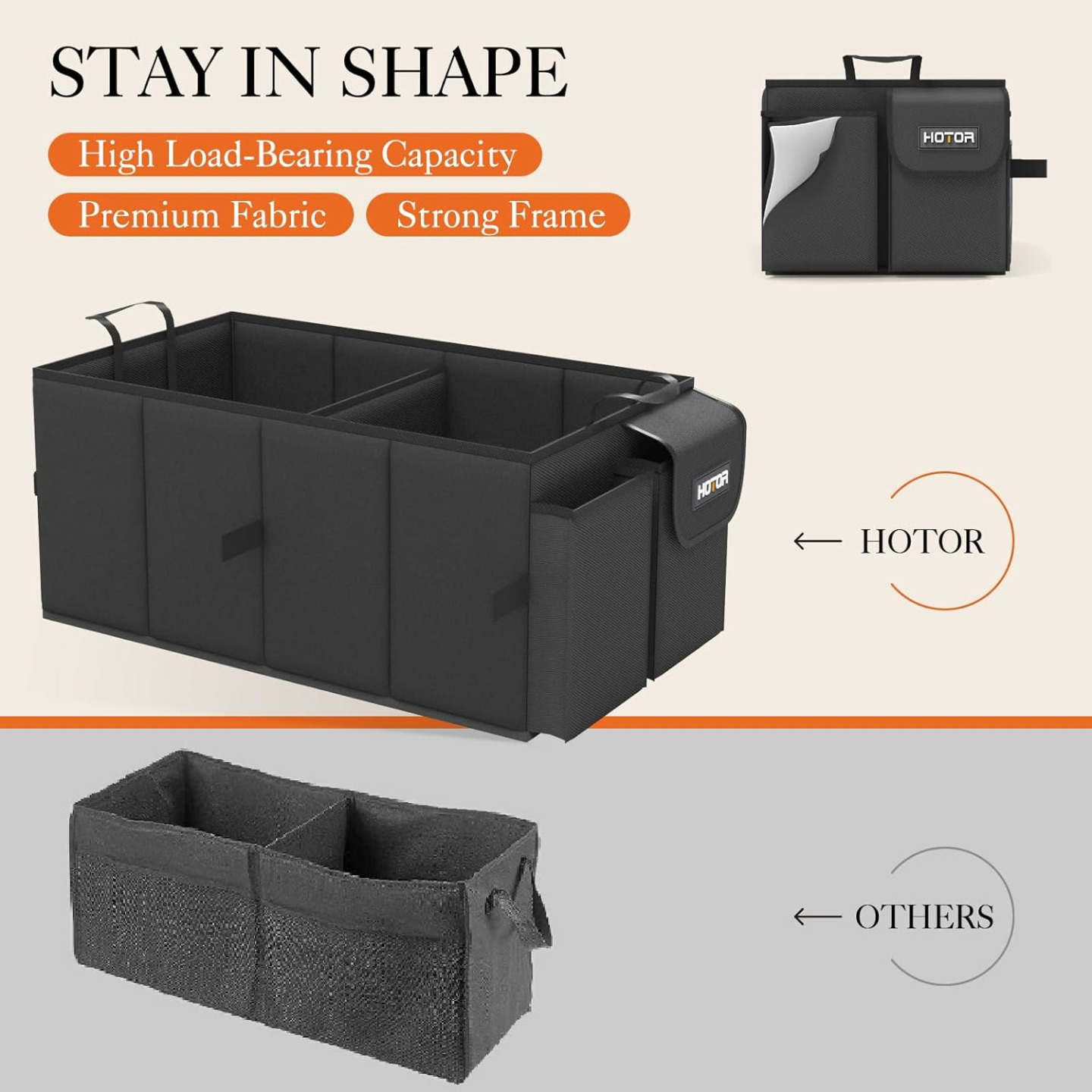 HOTOR Trunk Organizer - Sturdy & Foldable for Cars