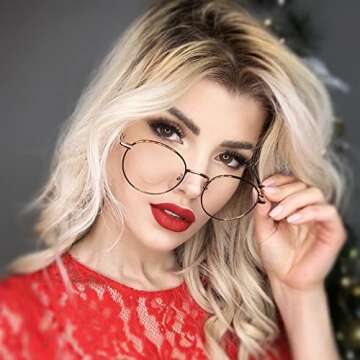 Cyxus Blue Light Glasses Round Frame UV Blocking Computer Glasses Clear Lens Tortoise Metal Eyewear ...