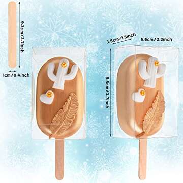 Geiserailie 200 Pcs Ice Cream Box Kit Including 50 Pcs Pet Clear Cakesicle Boxes and 100 Pieces Cakesicle Sticks 3.7 x 2.2 x 1.5 Inch Ice Lolly Box for Birthday Party Baby Shower Wedding