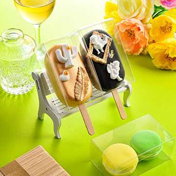 Geiserailie 200 Pcs Ice Cream Box Kit Including 50 Pcs Pet Clear Cakesicle Boxes and 100 Pieces Cakesicle Sticks 3.7 x 2.2 x 1.5 Inch Ice Lolly Box for Birthday Party Baby Shower Wedding