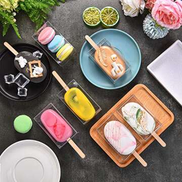 Geiserailie 200 Pcs Ice Cream Box Kit Including 50 Pcs Pet Clear Cakesicle Boxes and 100 Pieces Cakesicle Sticks 3.7 x 2.2 x 1.5 Inch Ice Lolly Box for Birthday Party Baby Shower Wedding