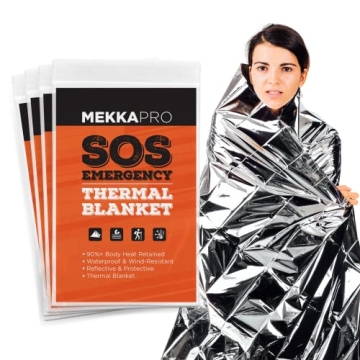 MEKKAPRO Emergency Mylar Thermal Blankets (4-Pack), Pocket Sized for Emergencies, Camping, Outdoors,...